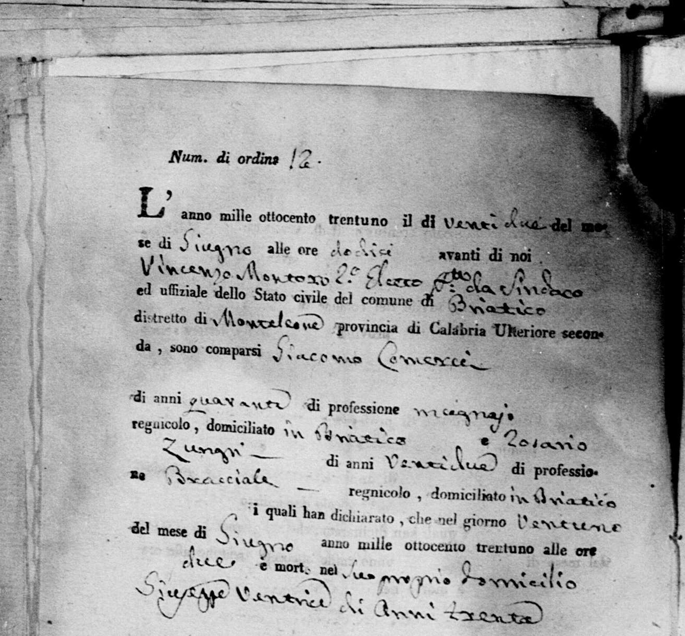 Briatico, Morti 1831, atto 12